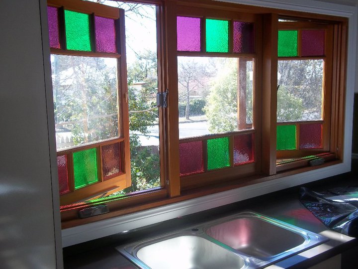 Casement/Fixed Sash/Casement Window with Coloured Lites - Karsten Kitchen