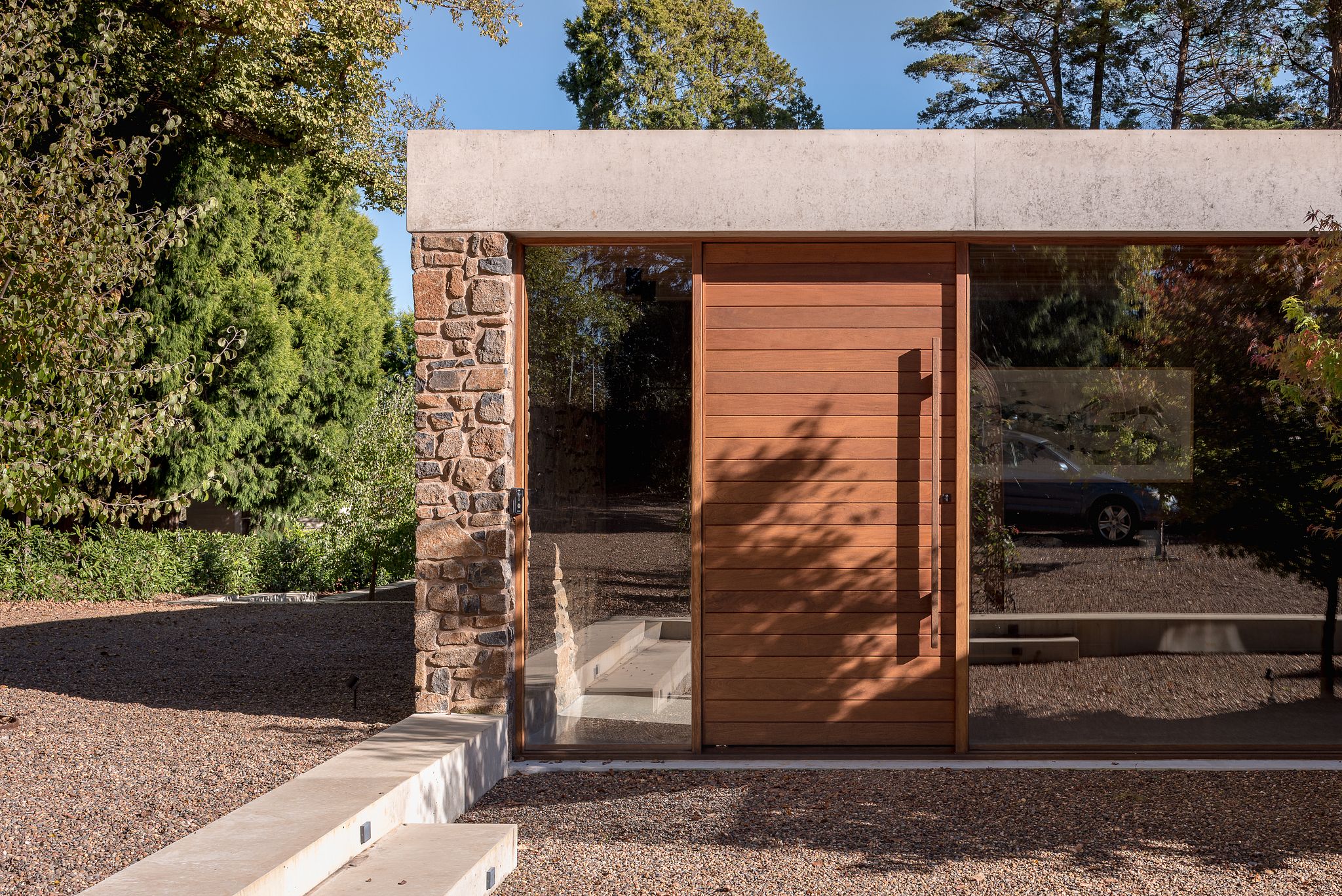 Tongue and Groove Door Horizontal tongue and groove entrance door with timber handle